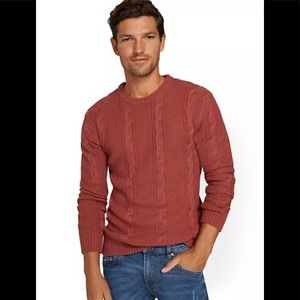 Men's Cable-Knit Crewneck Pullover Sweater - Size M-  RICH SALMON